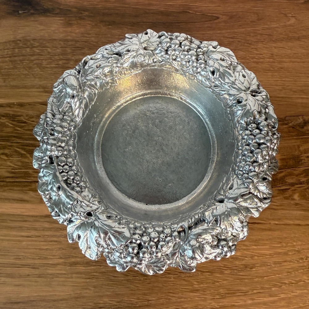 Vintage Arthur Court Aluminum Grape Motif Wine Coaster Caddy Trinket Dish 1988